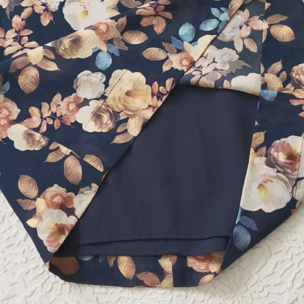J.CREW Antique Floral Silk Shift Dress Womens Size 00 Navy Blue Short Sleeves - Picture 9 of 15